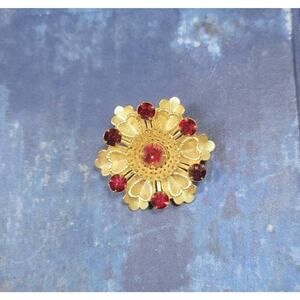 Vintage Brooch Valentines Hearts, Red Rhinestones